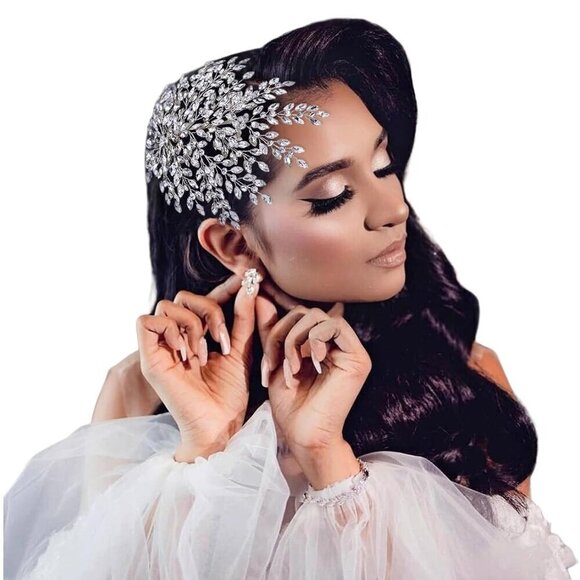Accessories - Bridal Rhinestone Headpiece for Wedding,Leaf Crystal Hair Pieces Bride S…